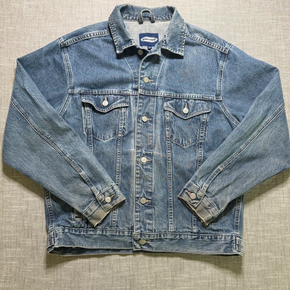 Sideout Mens Vintage Denim Jacket Medium Wash 100% Cotton Size M